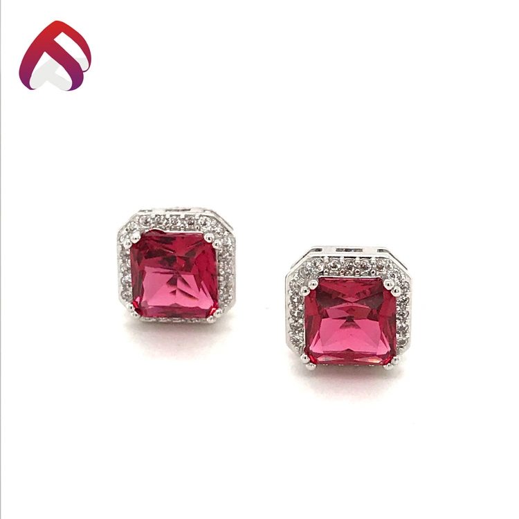 Natural Gems Ruby Jewelry Brass / Silver Octagon Main Stone Earrings