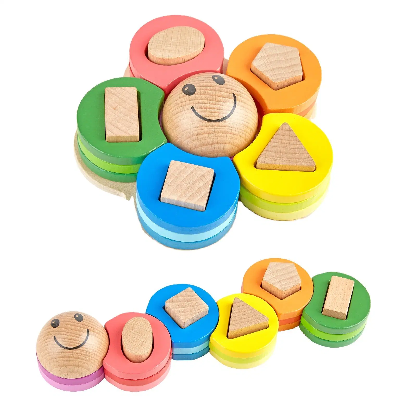 Wooden Toy Educational Learning Toys Montessori 3D Wooden Puzzle, Caterpillar Flower DIY Puzzle
