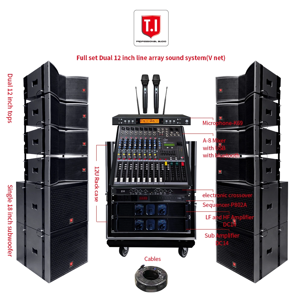 T. I PRO Audio Dual 12 Inch Line Array Sound System Speaker Set for Concert