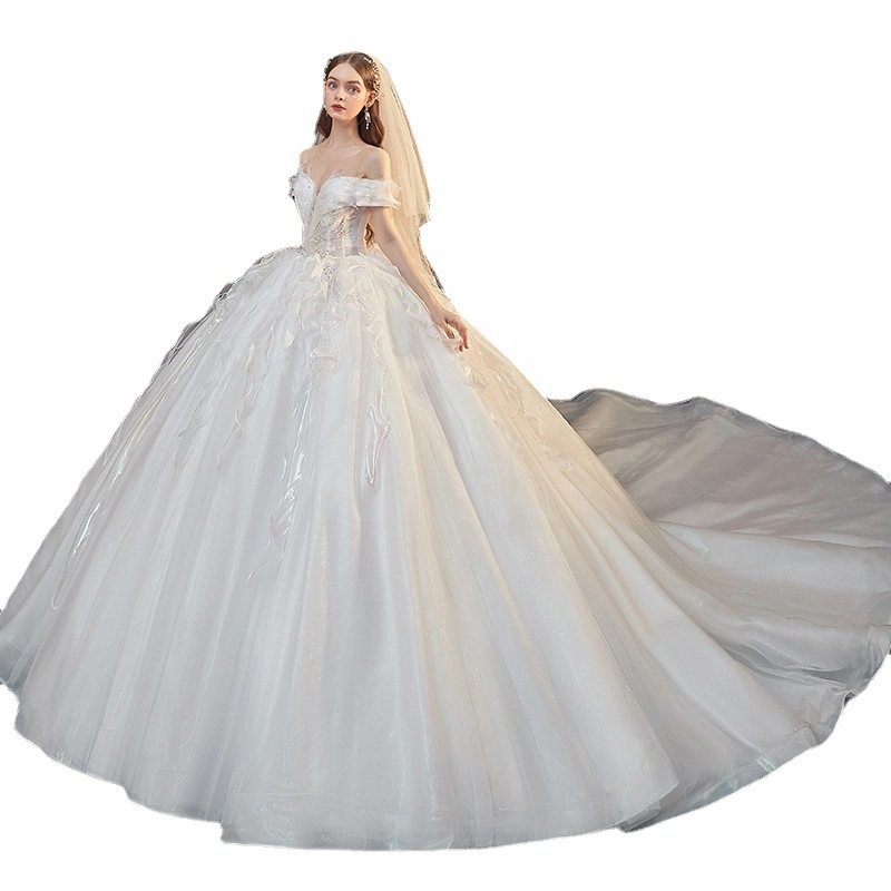 Wd085 temperamento final estrelado Bride French Light Hepburn Dream One-ombro Vestido de casamento vestido de casamento Nupcial