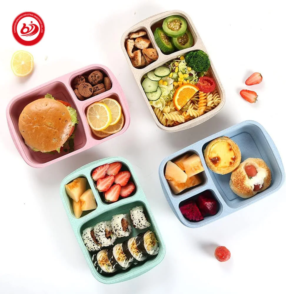 Comercio al por mayor de microondas portátiles ecológicas biodegradables seguro colorido paja del trigo Bento Box Lunch