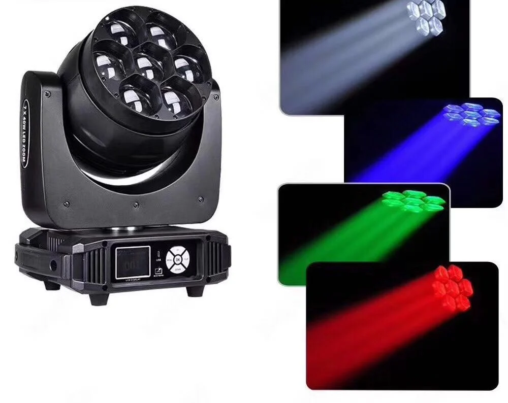 7*40W RGBW LED Beam-Wash zoom movendo o farol dianteiro (24CH/16CH)