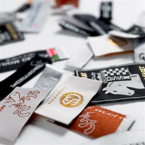 High Density Custom Brand Name Logo and Size End Folded Textile Neck Woven Tags Labels for Clothing