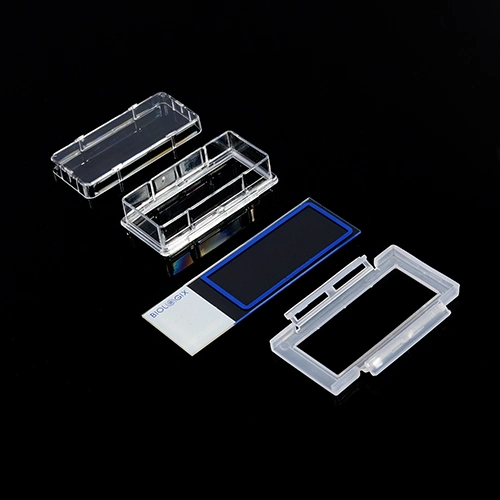 Cell Culture Slides; PS/Glass/PP; Clear; 1-Well, 2-Well, 4-Well, 8-Well, Non-Pyrogenic; Non-Cytotoxic; Dnase, Rnase, and Human DNA Free; Sterilized