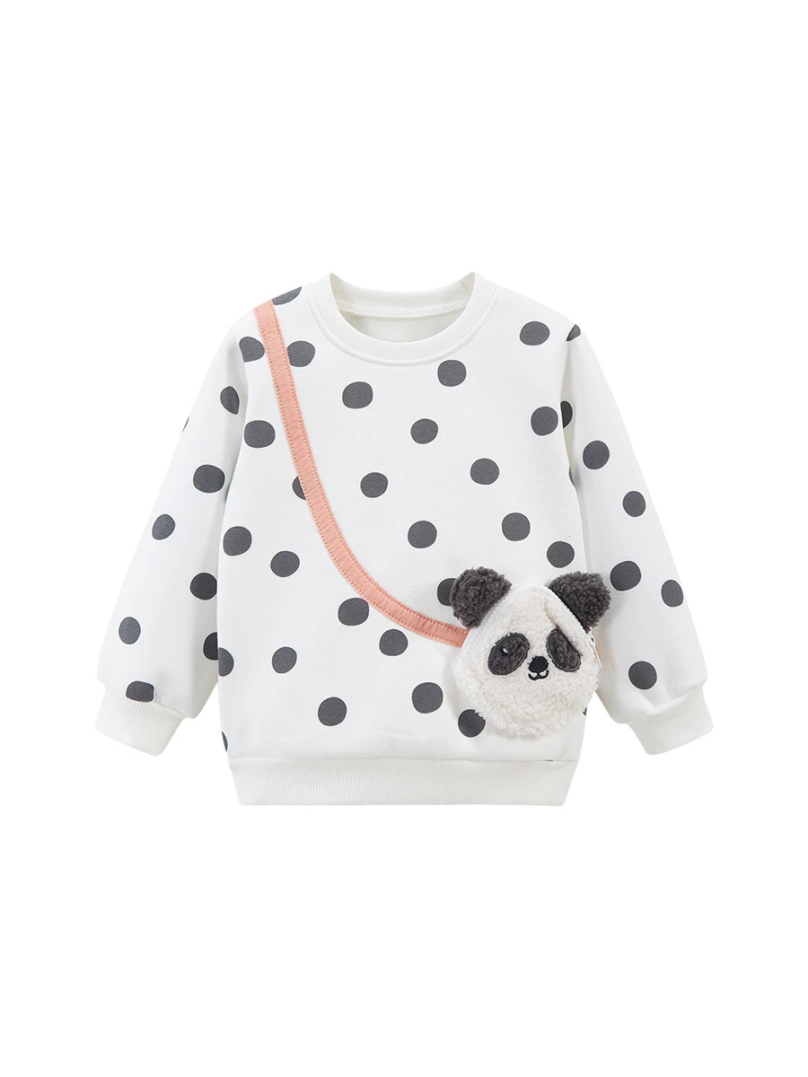 White Color Winter Children Boy Pullover Sweatshirt Fancy Panda Kid Clothes with DOT Allover Print