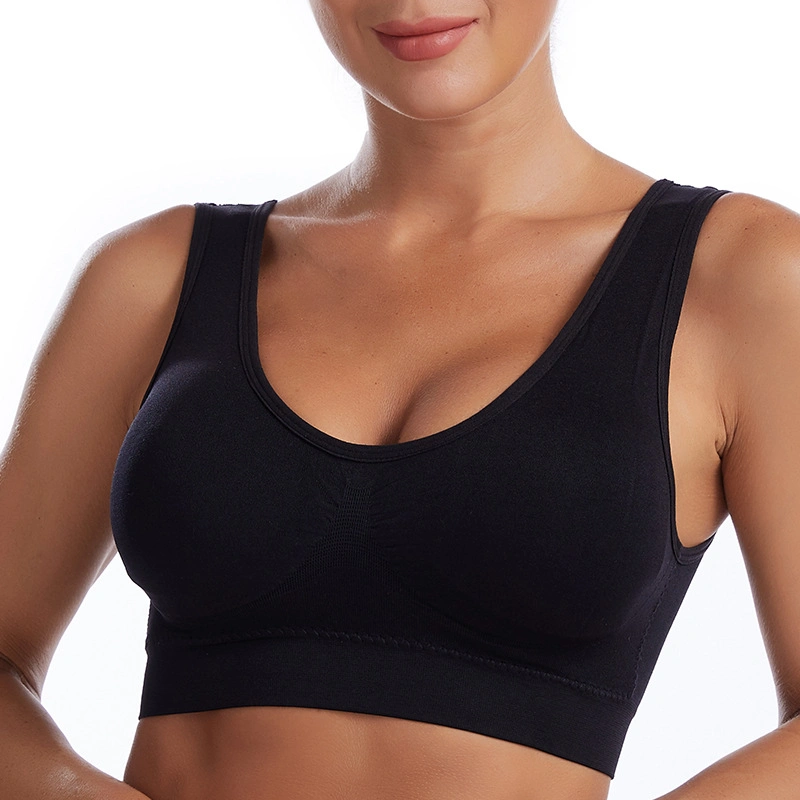 Cotton Solid Women Wireless Soprts Camisole Bra with Adjustable Wide Straps