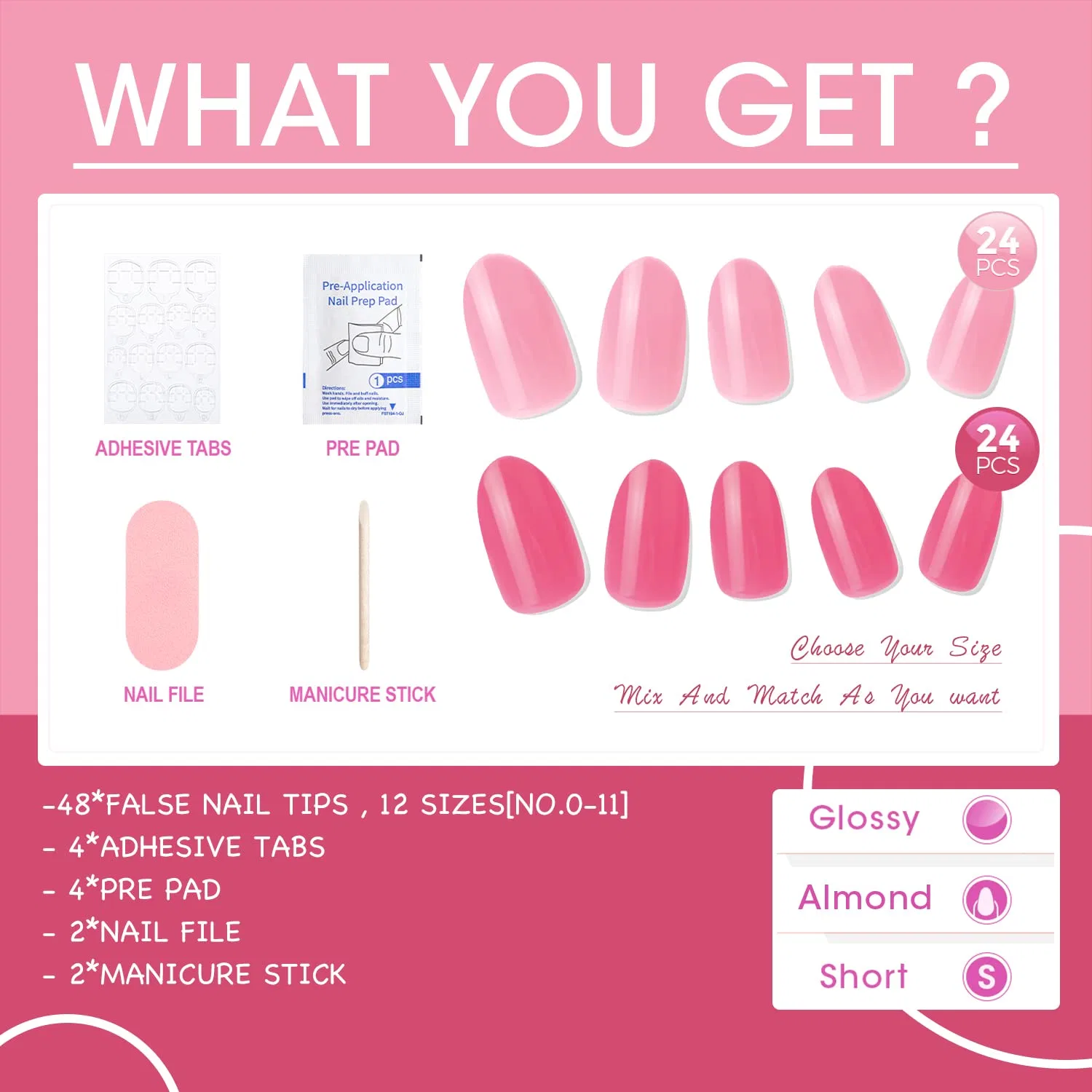 Curto-de-rosa brilhante a cores sólidas Fake Stick de Kit de unhas de imprensa em Manicure