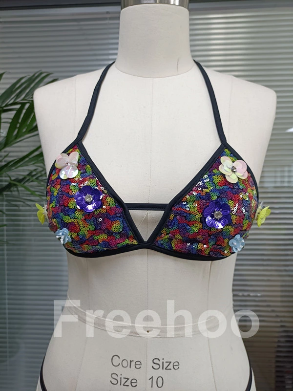 2021 Popular Sexy Women Beach Sequin Flower Bikini Suit Summer Fashion Girl Hawaii Bikini Set