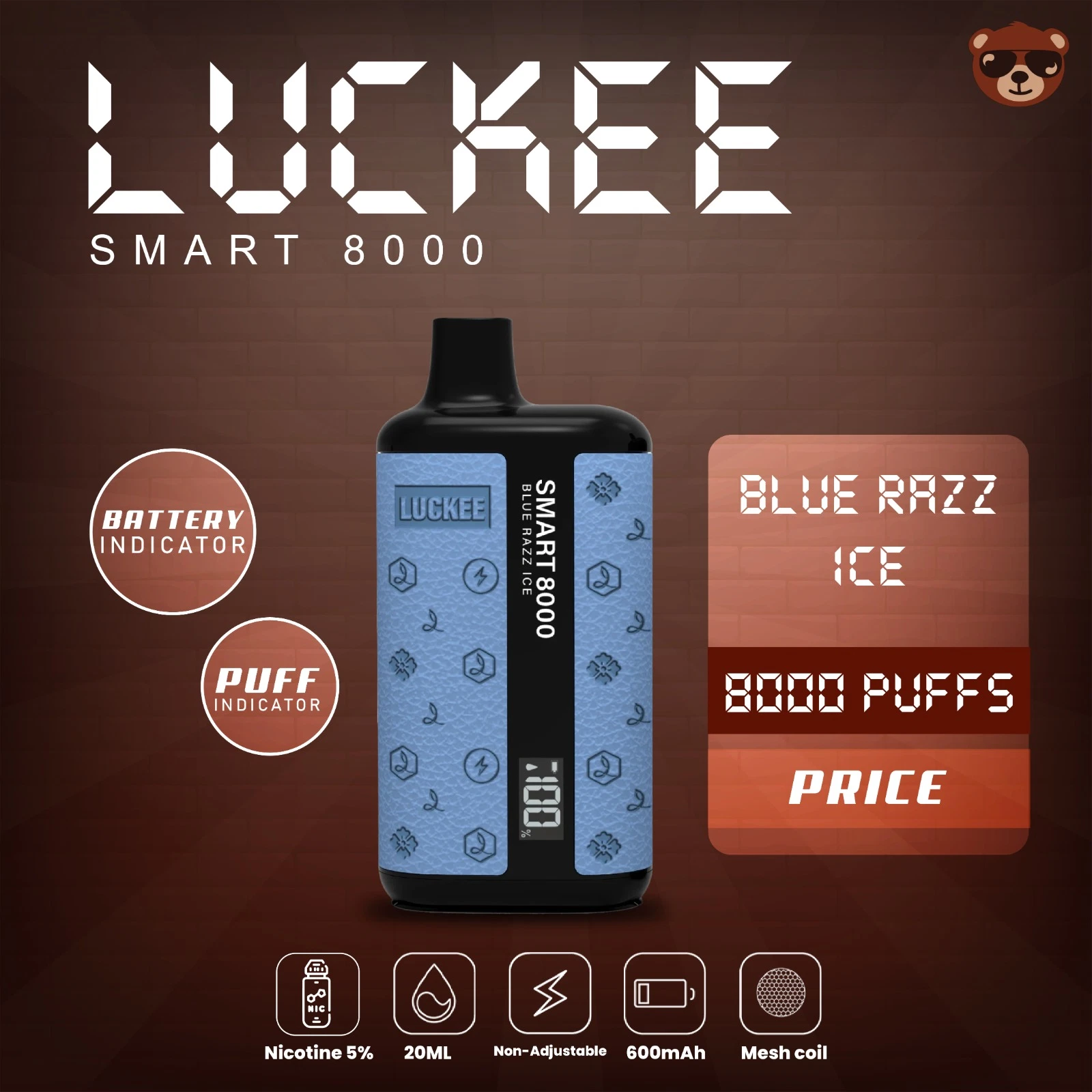 Smart Screen Vape descartáveis Luckee Caneta 8000 República Funky