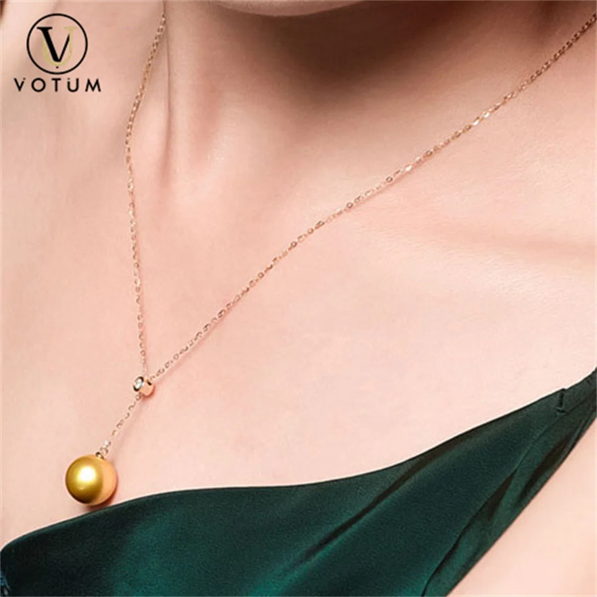 Votum Factory OEM 18K Gold Seawater Golden Pearl Diamond Adjustable Y Shape Necklace Customize Jewelry