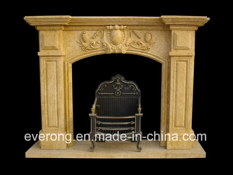 Tallado detallado Classic blanco/amarillo/beige de piedra de mármol barata chimenea Mantel