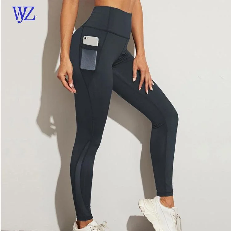 Frauen High Waist Workout Yoga Leggings mit 2 Seitentaschen, nicht durchsehbare Tummy Control Yoga Hose