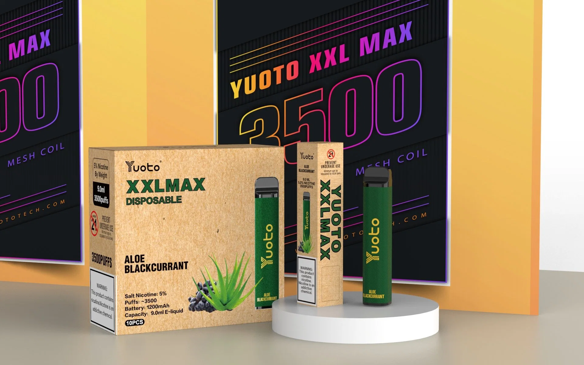 19 sabores Yuoto XXL Max 3500 Puff 9ml de zumo de Vape 1200mAh Batería de litio 0/2/5% de la bobina de malla de la nicotina vapores personalizado