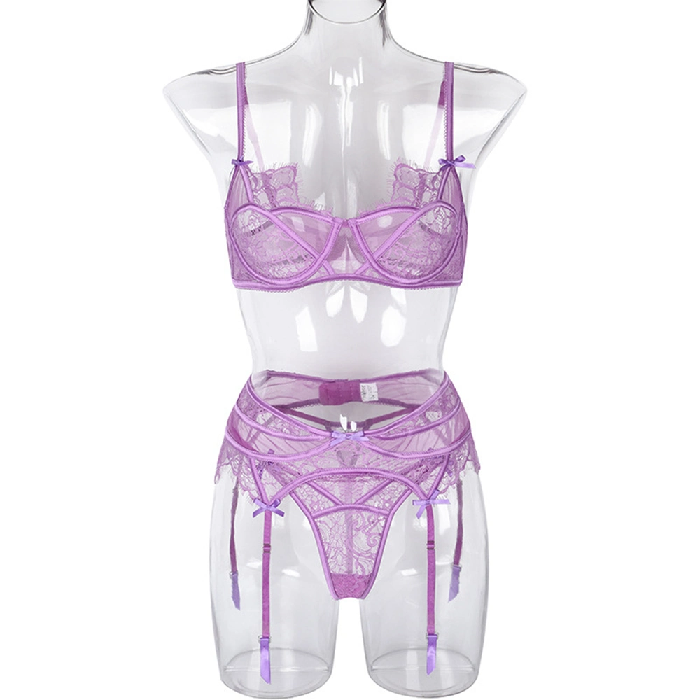 Woman Cosmetic High quality/High cost performance Underwear Set Wholesale/Supplier Lingerie Purple 3PCS Sexy Babydoll Lingerie