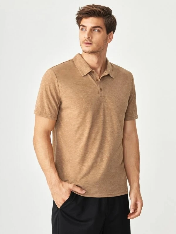 Wholesale Support Customized Logo Print Digital Men&prime; S Golf Khaki Solid Color Polo Shirt