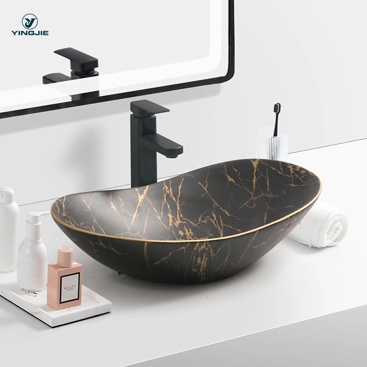 Lavatory Sanitaryware Black Countertop Marble Sink Bathroom Ceramic Art Marble Sink Washing Hand Basin for Bathroom