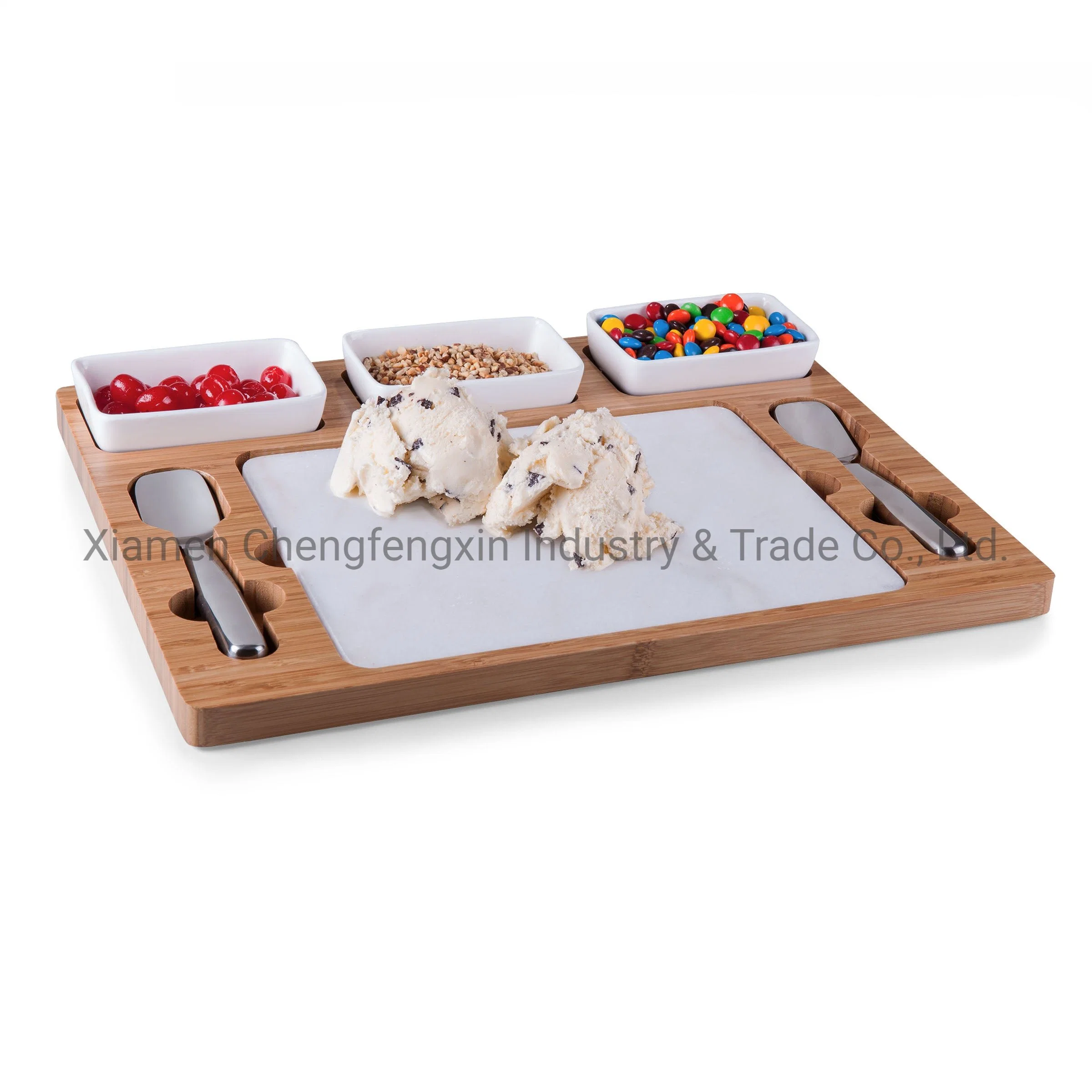 Parlor Ice Cream Mixing Set for Bamboo Board with Ceramic Container