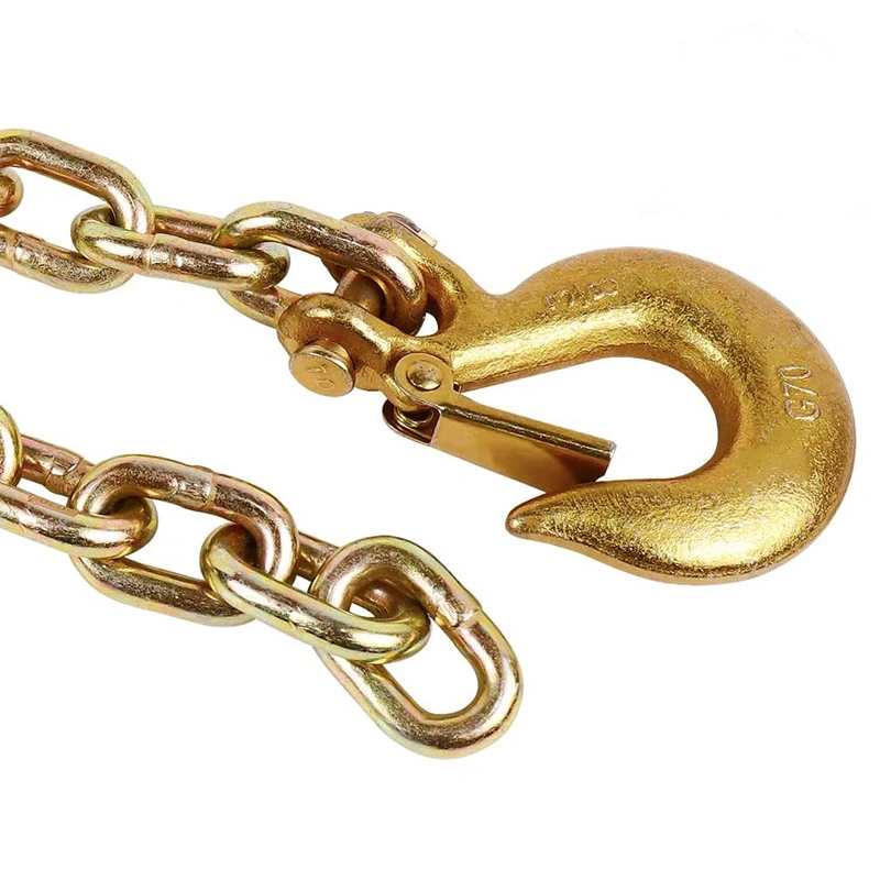 Yellow Galvanized Alloy Steel Welded Transport G70 Link Chain with Grab Hooks