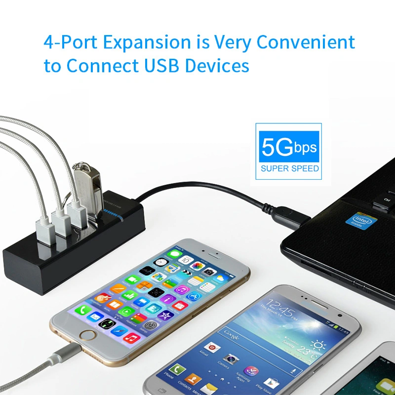 High Speed Black USB 3.0 4 Port Hub