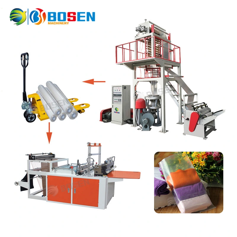 Automatic 2 Layers 4 Lines Garbage Shopping Carry Handle Bottom Sealing Cold Cutting Plastic Bag Making Machine with Conveyor