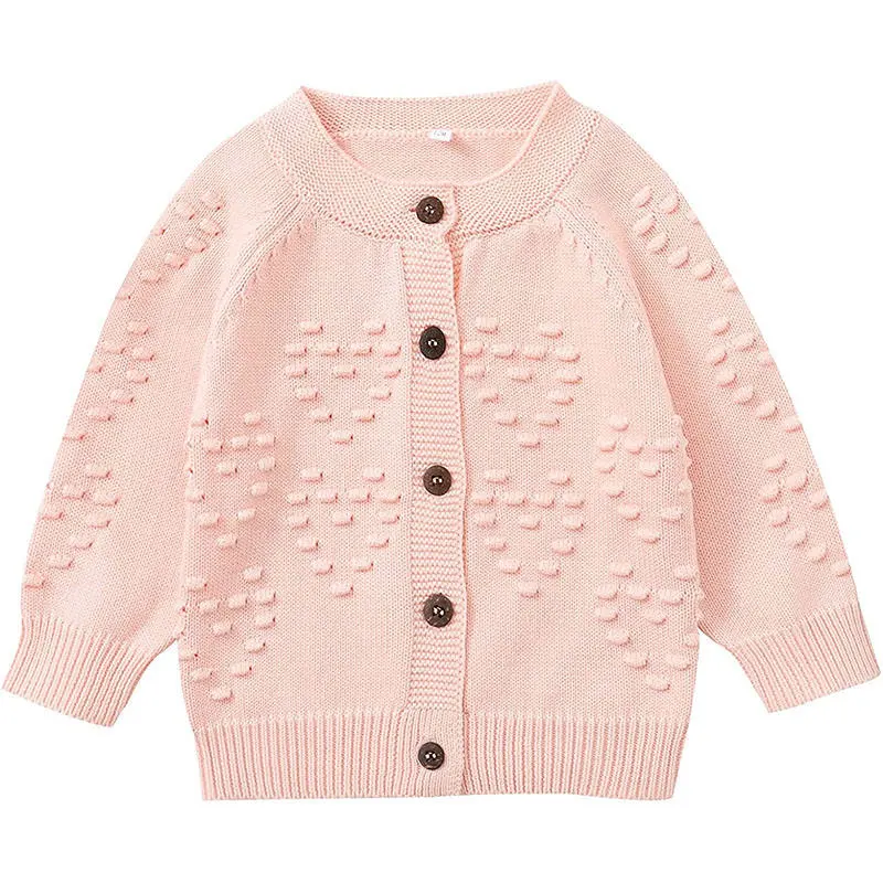 Newborn Infant Baby Girl Jacquard Full Custom Logo Service Knit Kid Girls Cotton Long Sleeve Cardigan Sweater