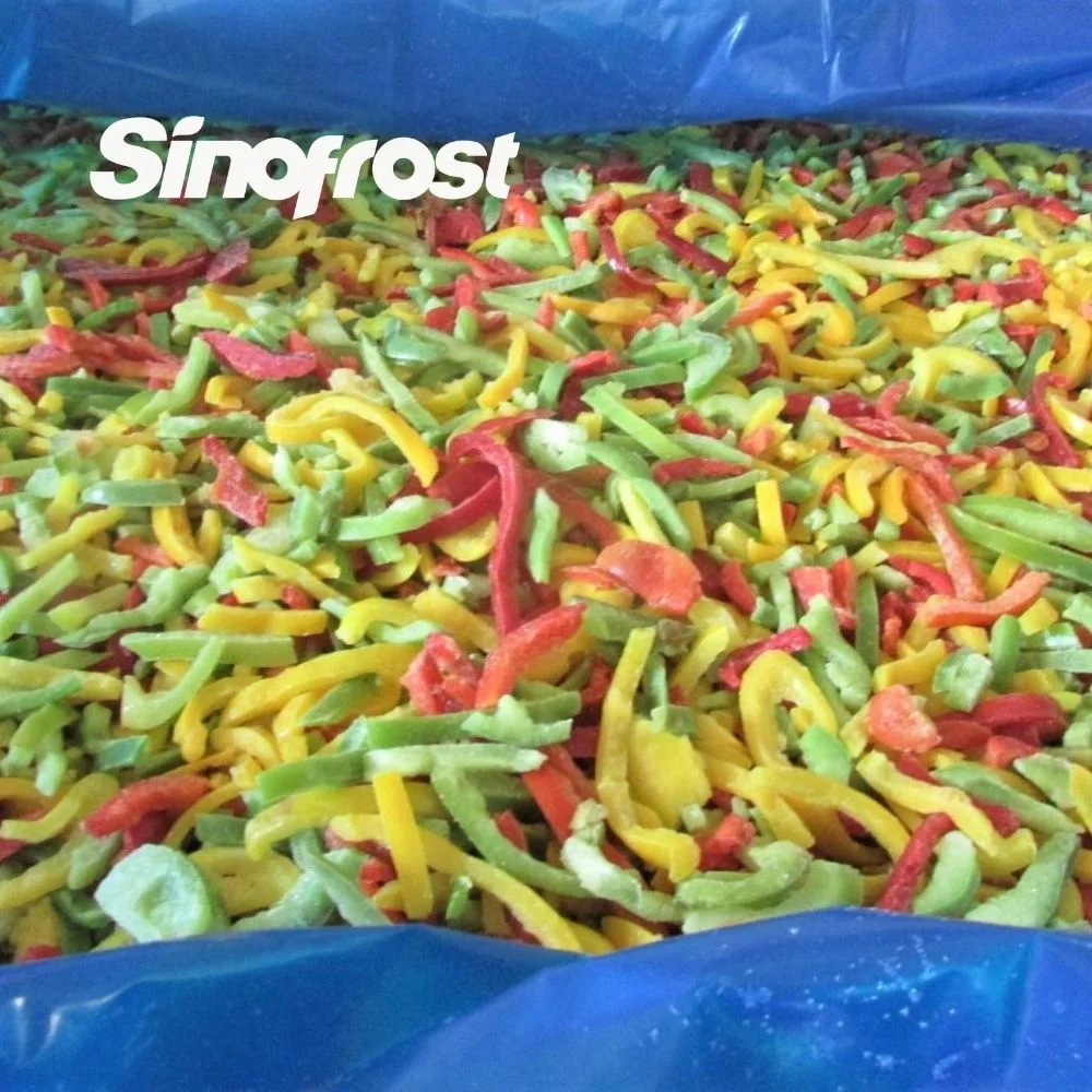 Certificado BRC/Halal, Seguro de residuos de pesticidas, cultivo nuevo, IQF Frizen Sweet Bell Pepper Strips Supplier China, Pimienta Dices/Strips/Hales, Verde/Rojo/Amarillo Pepper