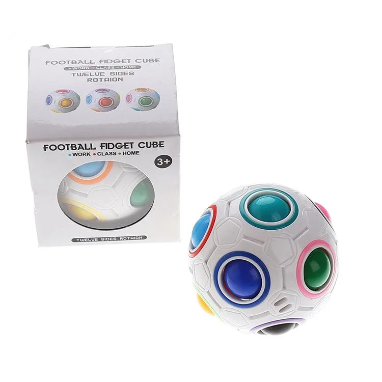 Fidget inteligente juguete Kids Puzzle Magic 12 agujeros Creative Rainbow fútbol balón Cubo mágico Puzzle calmante para el estrés de interés Rainbow Magic Ball divertido Fidget Cubo