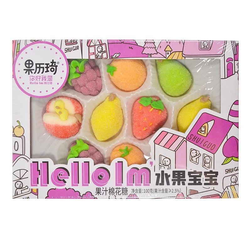 HACCP Certificate Manufacture 100g Delicious Cartoon Fruit Juice Flavored Marshmallow