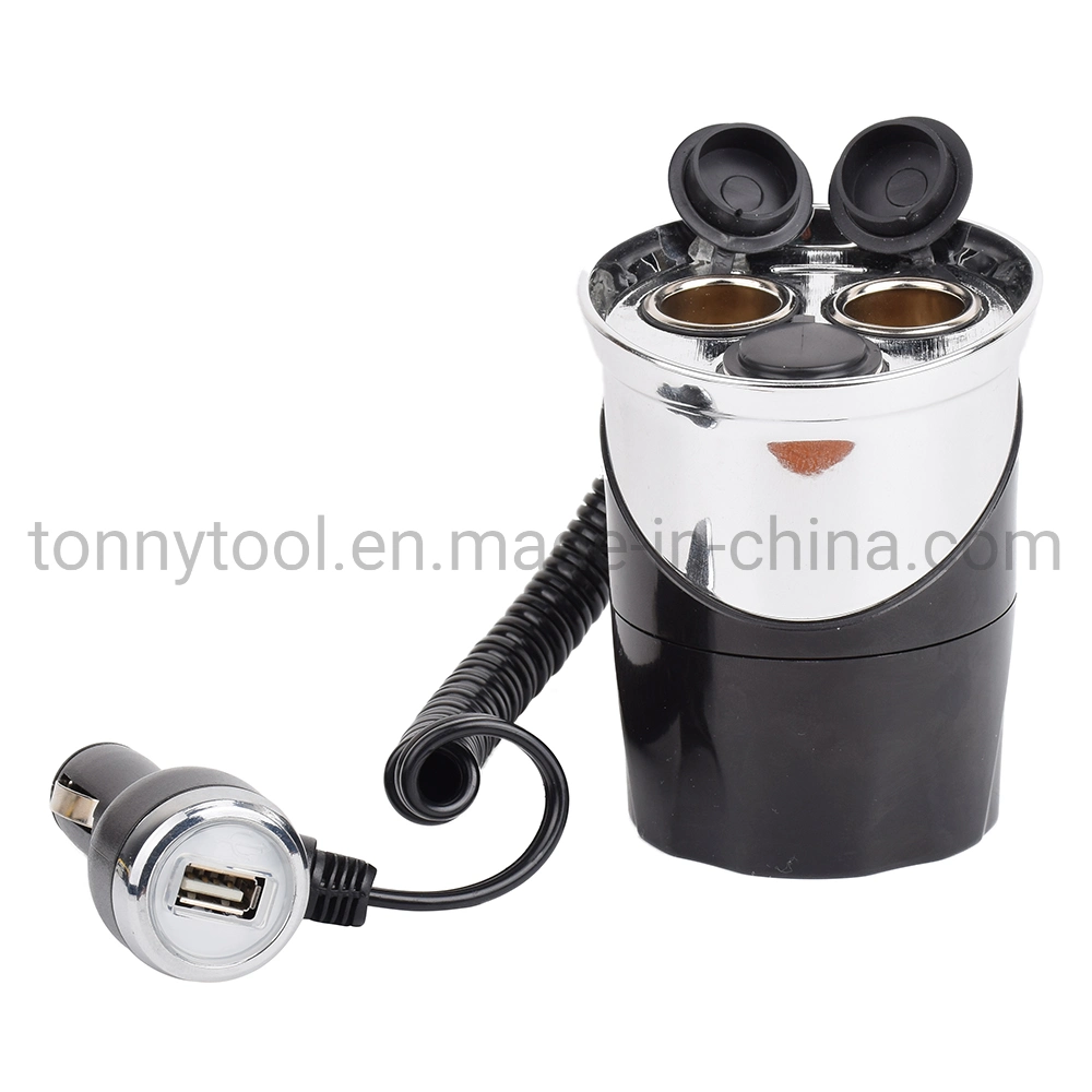 12V Cup Holder Power Adapter with 2.4A USB Car Charger