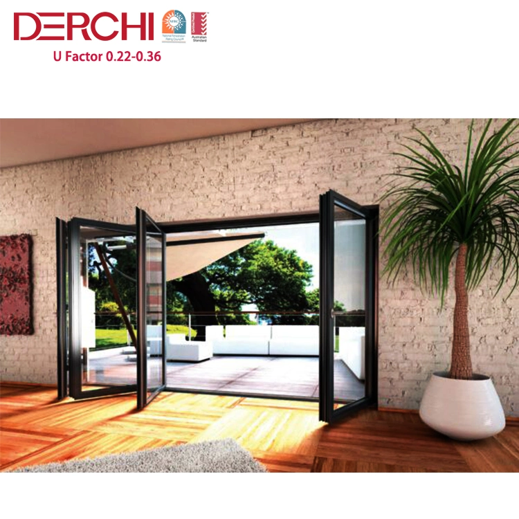 Porte pliante en verre coulissante pour balcon passif en aluminium.