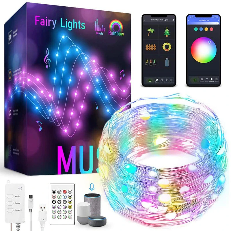 10m Fairy Lights Smart Christmas Tree USB Customized Flash Outdoor Holiday Lighting LED Light Wedding Decoration RGB LED String Light