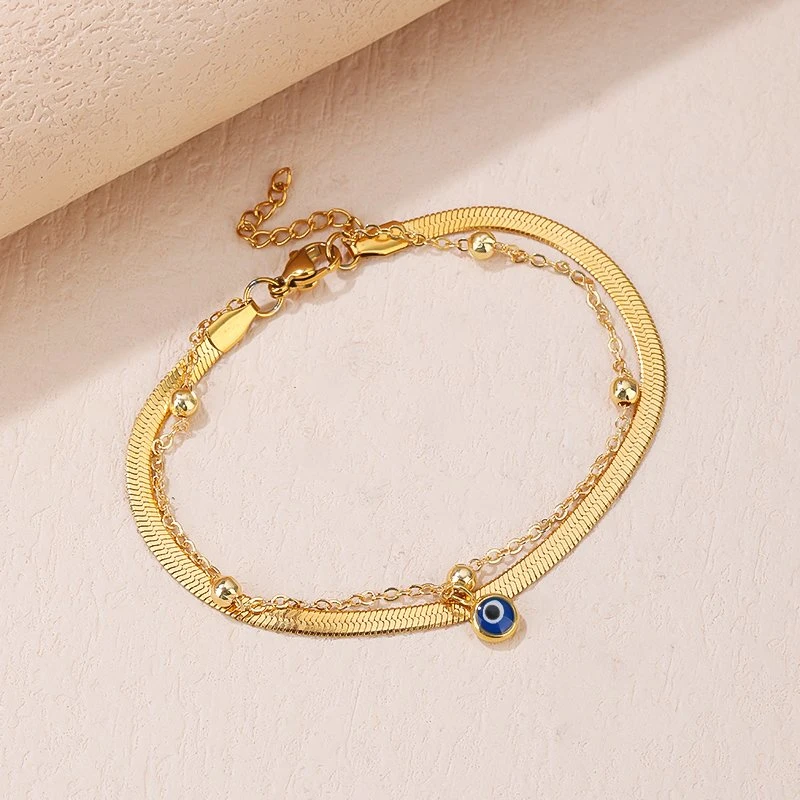 Mode Gold Überspalten Blue Evil Eyes Edelstahl Schmuck Armband Für Mädchen