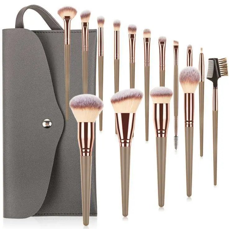 Portable Soft Brown Green Bulk Big Makeup Brushes Black Double Sided Gold Eyeshadow Custom Logo Makeup Brush Set