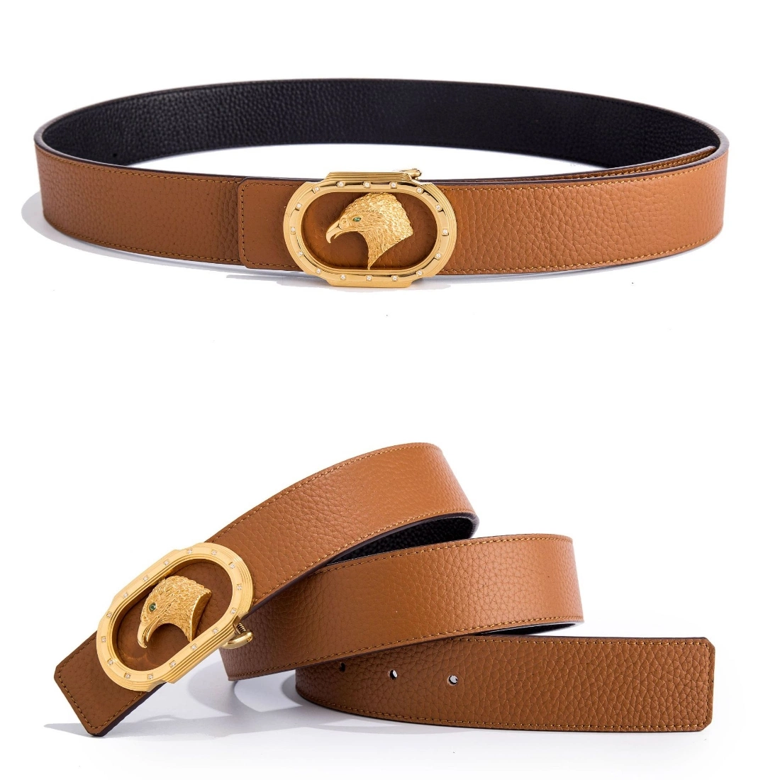 Wholesale/Supplier Automatic Buckle Custom Men Cowhide Genuine Leather Belt (genuine leather strap reversible use)