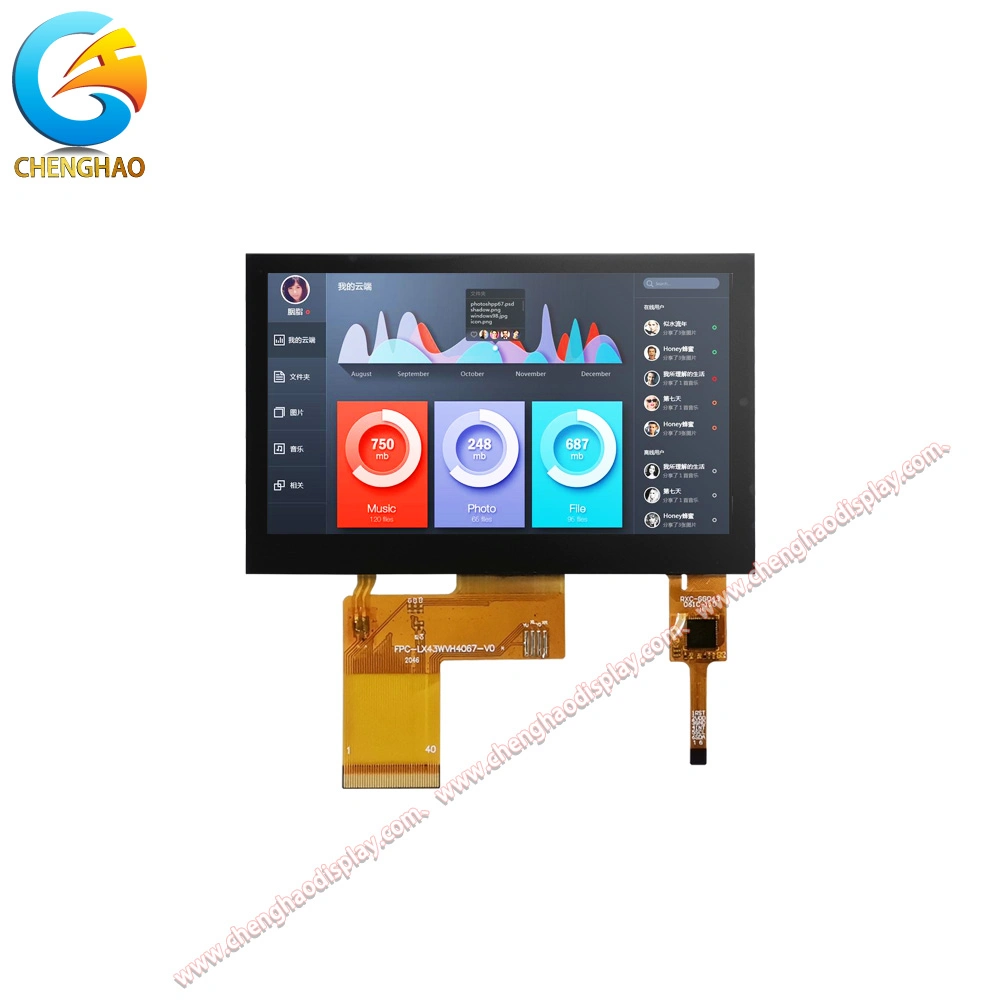 شاشة TFT LCD عالية العرض بحجم 4.3 بوصة قابلة للعرض / سلبية شاشة عرض LCD ملونة بكسل بتقنية TFT