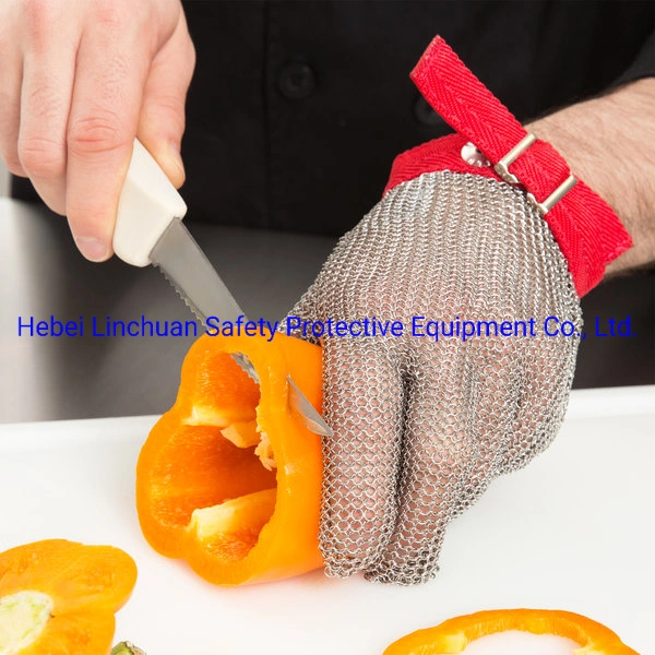 Stainless Steel Cut Resistant Glove with Nylon Strap/5 Finger Metal Mesh Glove Wrist Length Cut Resistant and Cut Puncture Hand Safe Glove Good Protection