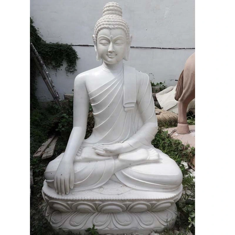 Custom Modern Garden Temple Decoration Large Stone Buddha Statue Hand-Carved Polished White Marble Meditating Buddha Sculpture