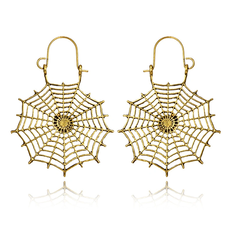 Simple Design Spider Web Semicircle C Shape Carving Water Drops Earrings