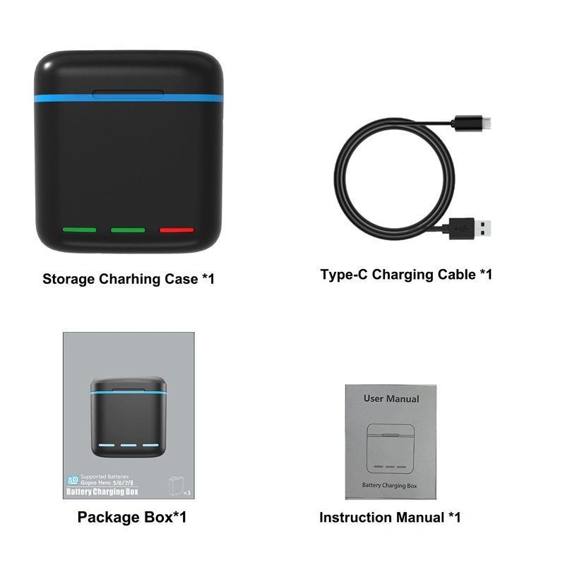 Battery Charger for Gopro Hero 12 11/10/9 Battery Charger with Type-C Port Camera Batteries Storage Case for Gopro 9/10/11 Battery Accessories