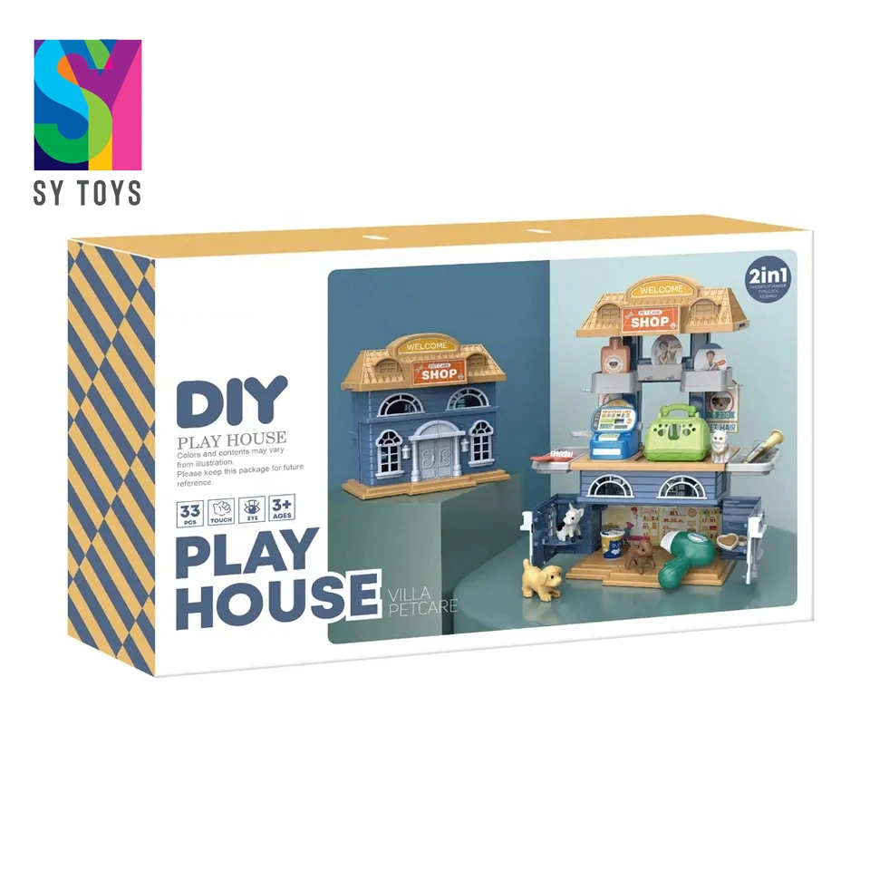 SY Kids Take Care Dog 2 в 1 DIY Plastic Игрушки для кормления домашних животных Villa pretend Play House