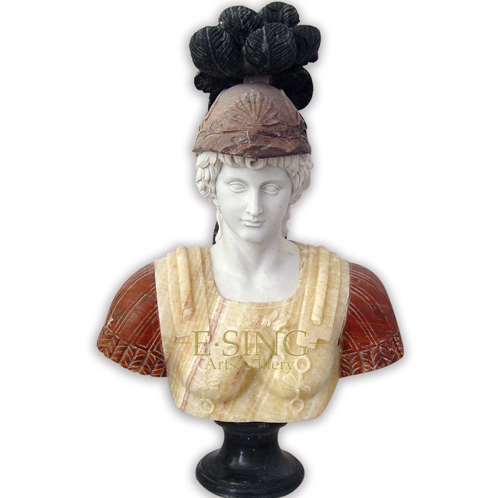 Customized European Style Indoor Decoration Head Sculpture Hand Carved Multicolor Antique Marble Roman Bust Statues