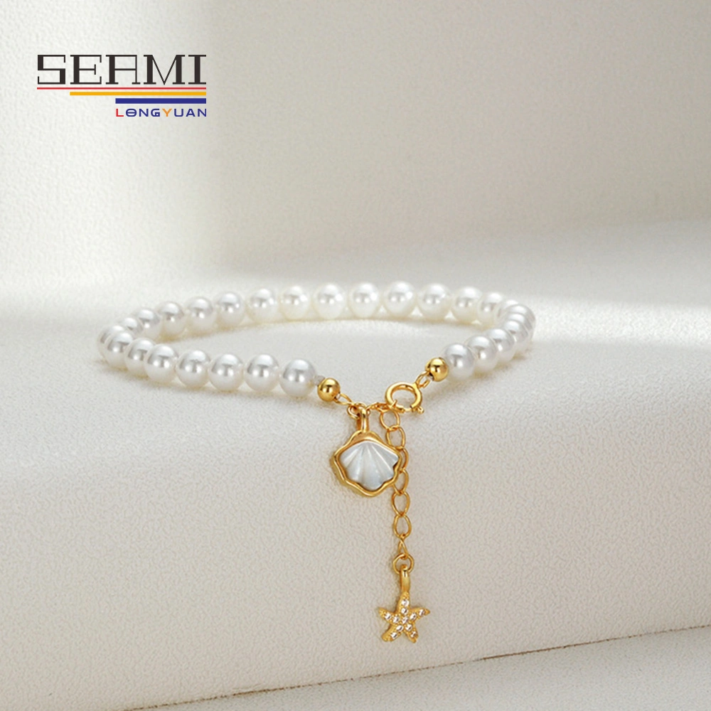 Dainty Satr Charm Pearl Chain Bracelet for Girlfriend Silver 925