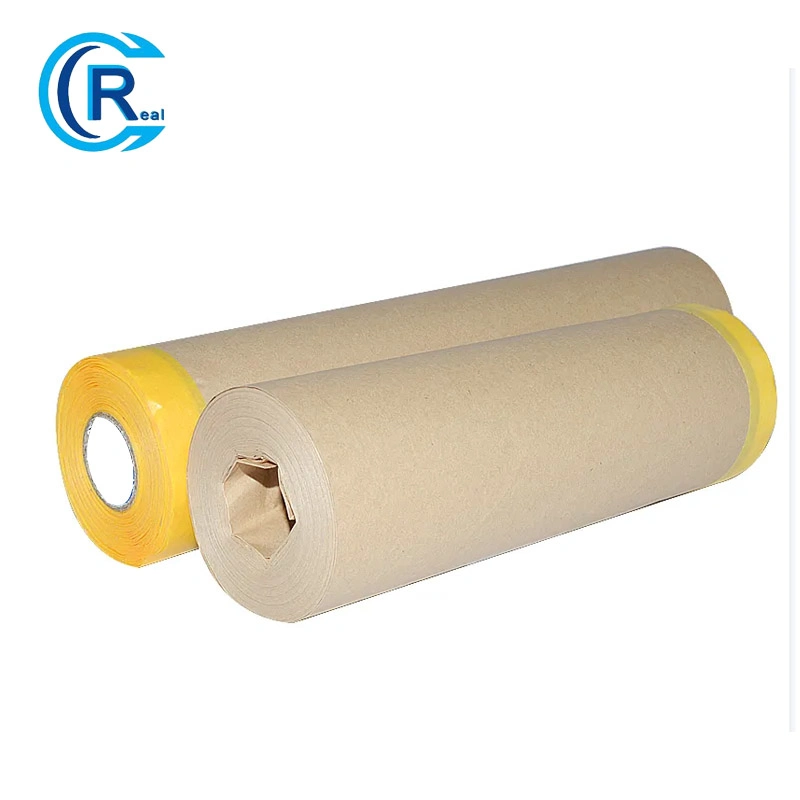 Pre-Taped Masking Paper for Painting - 6 Inch X 50 Feet Tape and Drape Painters Paper, Paint Adhesive Protective Paper Roll for Covering Skirting, Frames, Cars