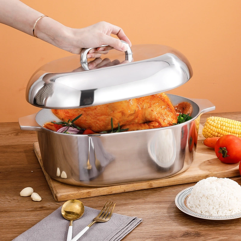 High quality/High cost performance Oval Shape Cookware Turkey Stainless Steel Roaster Pot with Handles