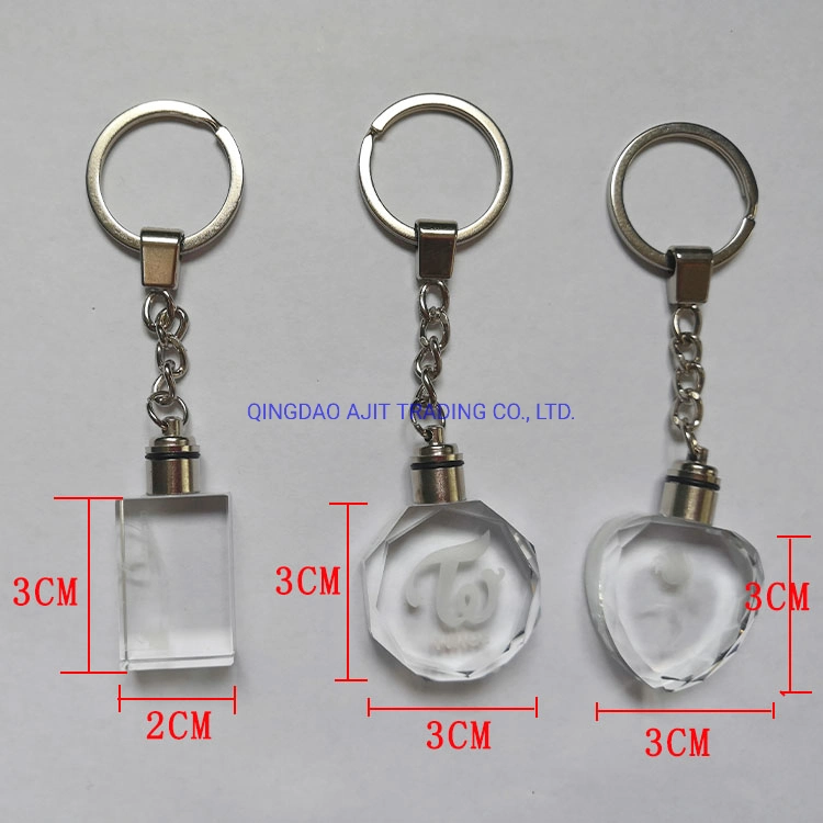 LED 3D Laser Key Chain Crystal Key Ring