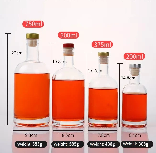 Le silex commune claire vide 100ml 500ml 750ml Flacons en verre de Whisky Bar top pour les spiritueux Vodka