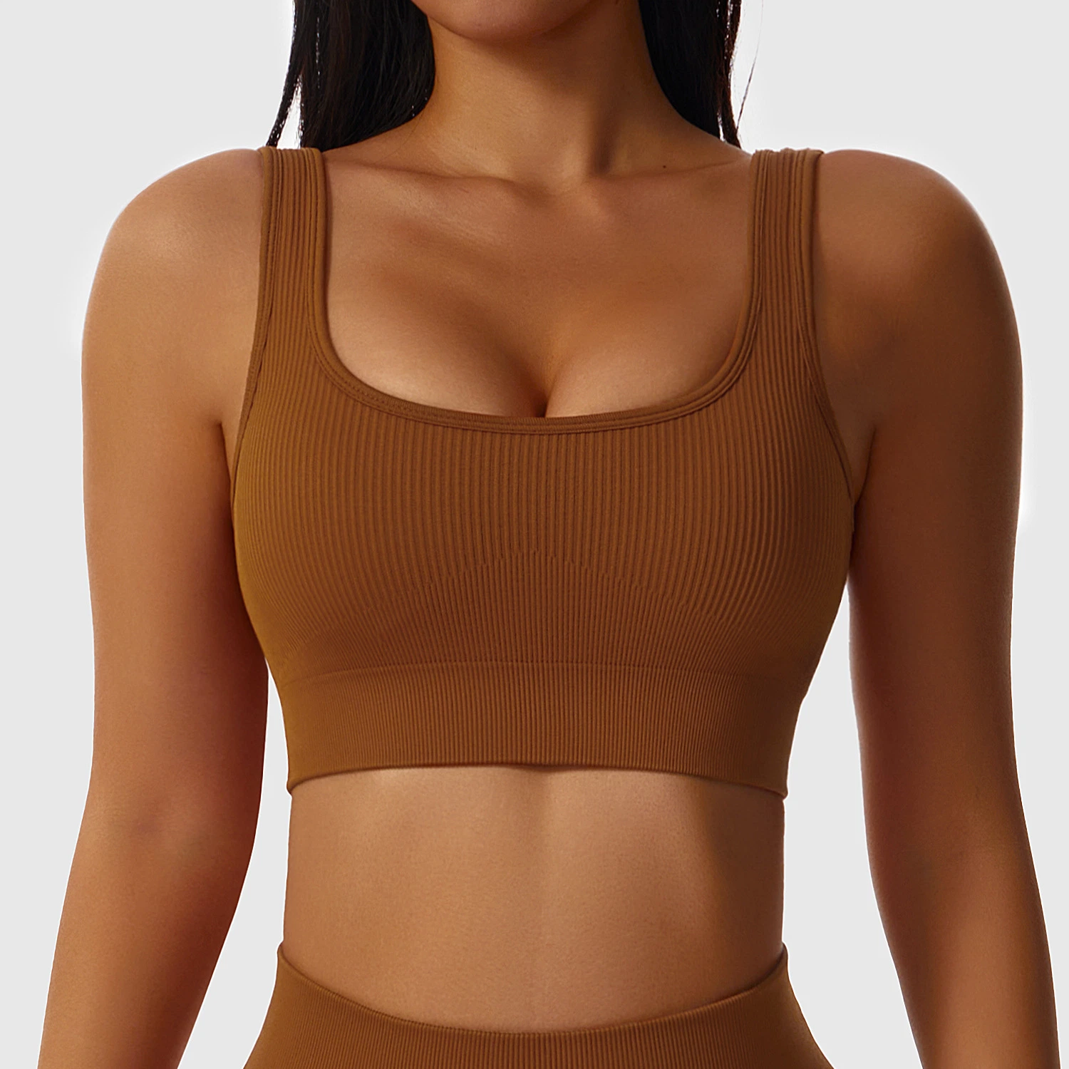 Soutien-gorge de sport striée transparente de l'exécution Yoga Bra haute résistance aux chocs sous-vêtements sportifs U-cou Tank Top Fitness sport soutien-gorge