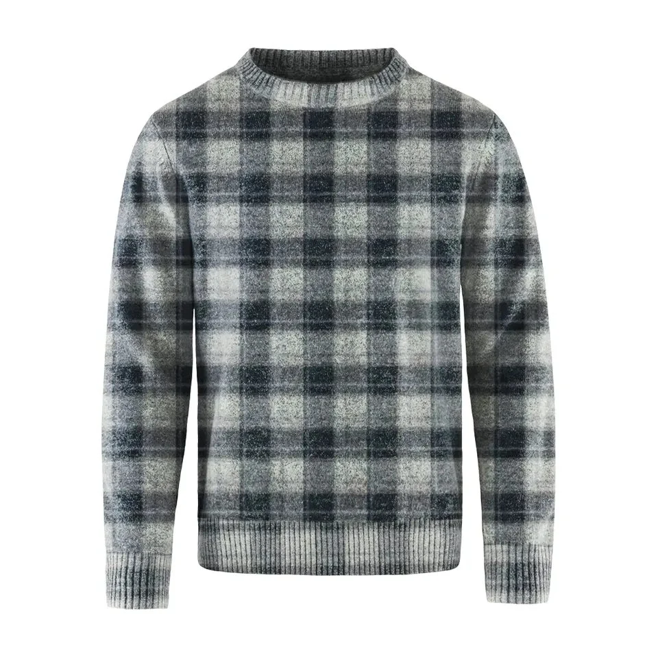 Long Sleeve Plaid Custom Plus Size Pullover Winter Sweater Men's Crewneck Knitted Cotton Men Sweaters