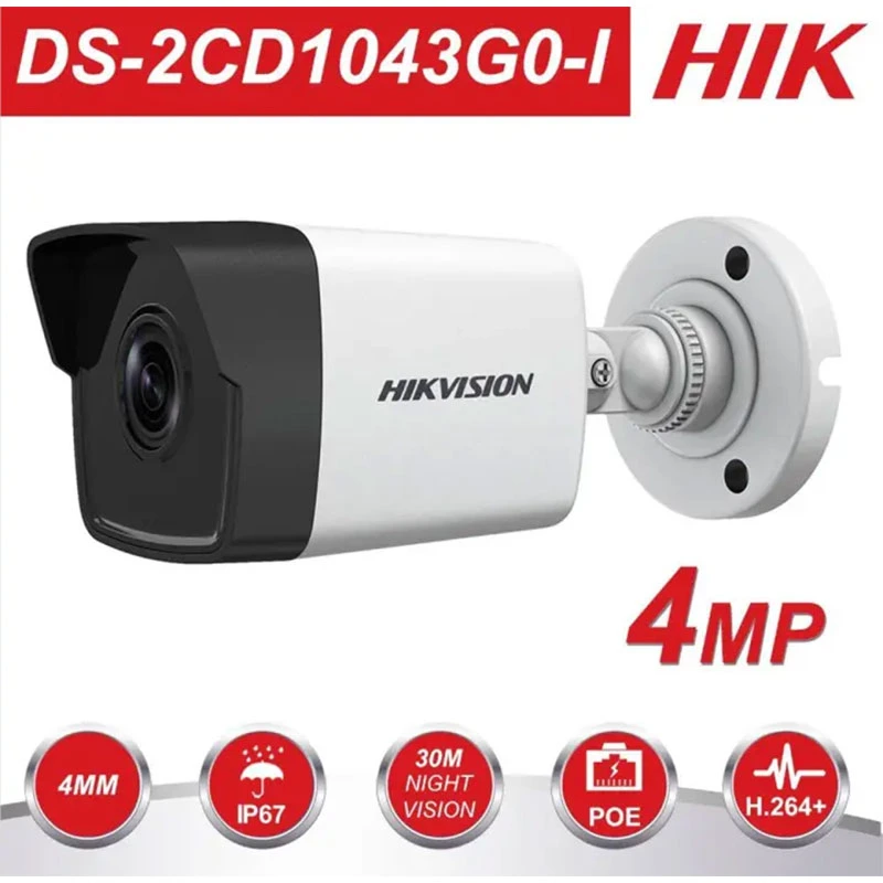 4MP IP Camera Ds-2CD1043G0-I H. 265+ Water Dust Resistant IP67 Built in Mic Poe Security Camera