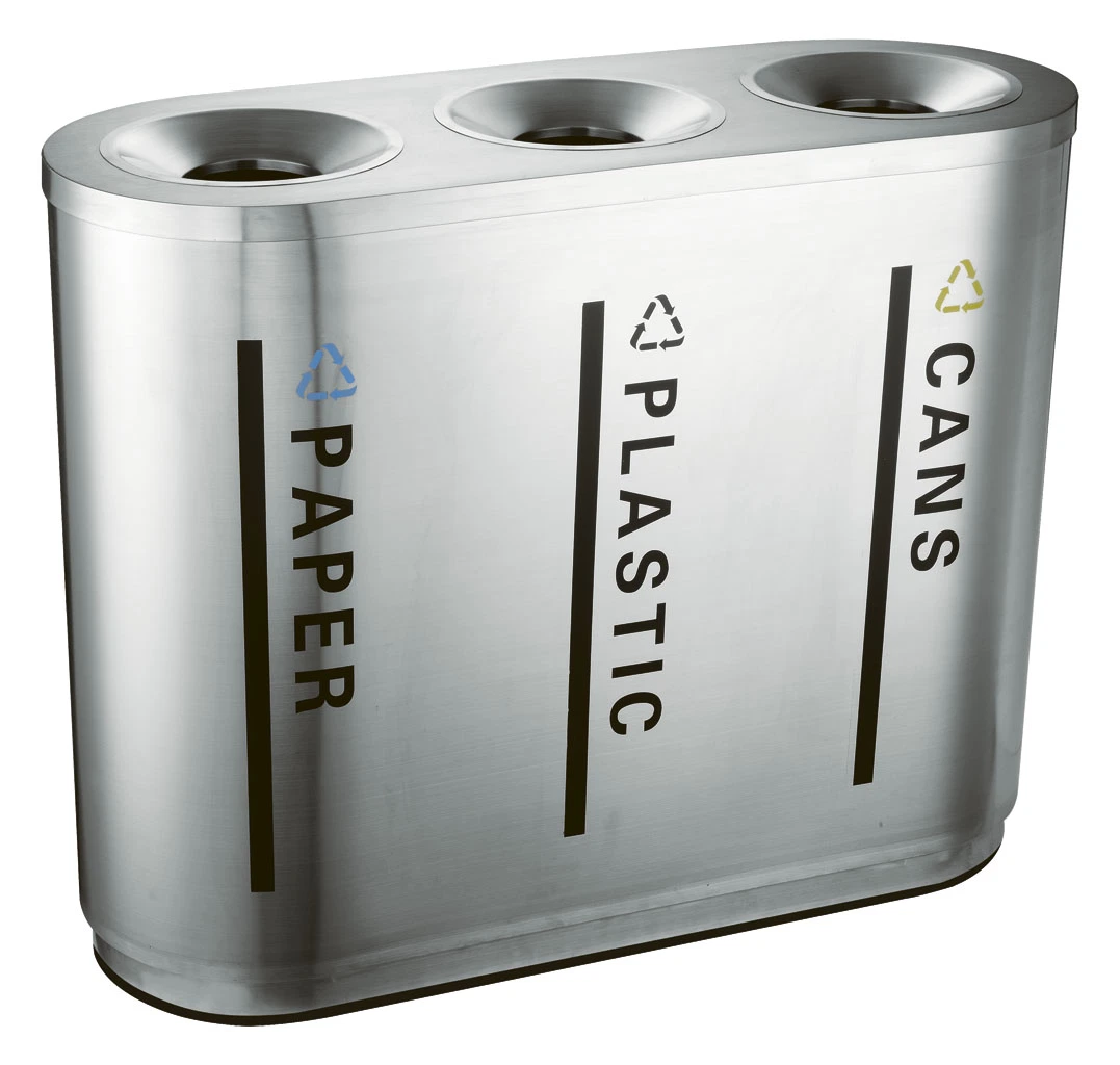 Waste Bin 4 Compatment Stainless Steel 4 in 1 for Airport